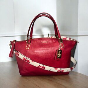 Coach Madison Kelsey Satchel 28095 Red Italian Pebbled Leather Cherry Strap Tag